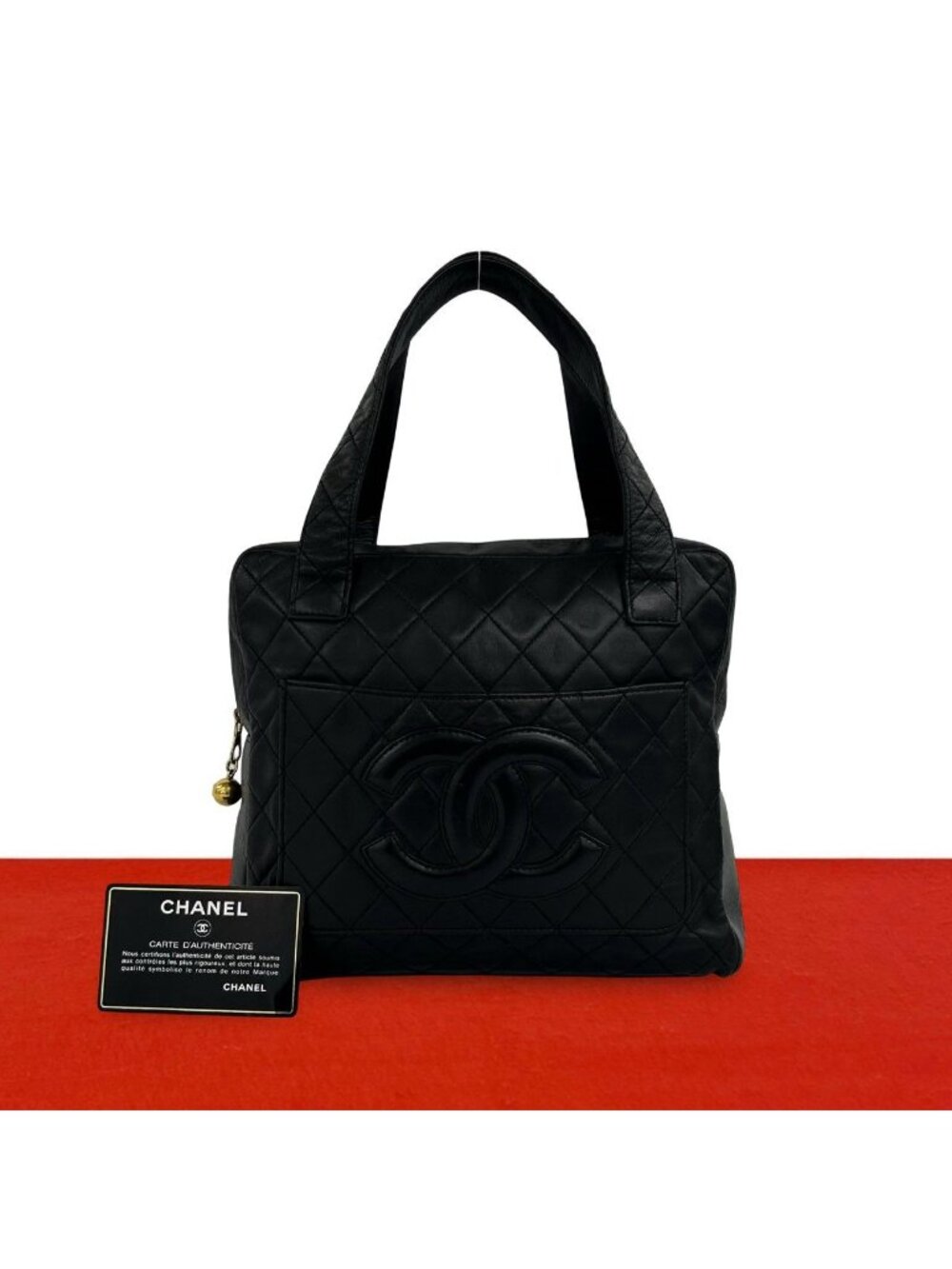Chanel Vintage Quilted CC Logo Lambskin Leather Handbag Black